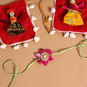 Buy Handmade Fabric Flower Jute Rakhi & Lumba Set 