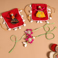 Buy Handmade Fabric Flower Jute Rakhi & Lumba Set 