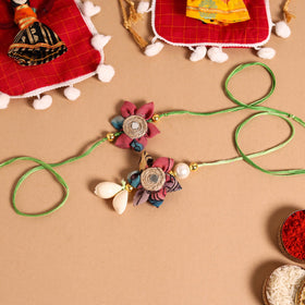Buy Handmade Fabric Flower Jute Rakhi & Lumba Set 