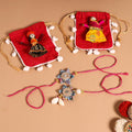 Buy Handmade Fabric Flower Jute Rakhi & Lumba Set 