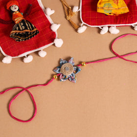 Buy Handmade Fabric Flower Jute Rakhi & Lumba Set 