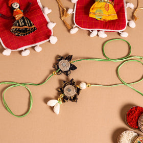  Handmade Fabric Flower Jute Rakhi & Lumba Set 