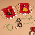  Handmade Fabric Flower Jute Rakhi & Lumba Set 