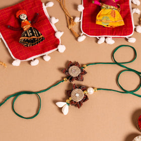  Handmade Fabric Flower Jute Rakhi & Lumba Set 