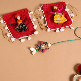  Handmade Fabric Flower Jute Rakhi & Lumba Set 