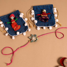  Handmade Fabric Flower Jute Rakhi & Lumba Set 