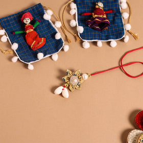 Buy Handmade Fabric Flower Jute Rakhi & Lumba Set 