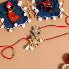 Buy Handmade Fabric Flower Jute Rakhi & Lumba Set 