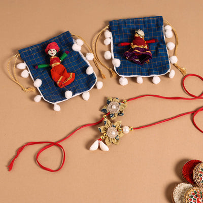 Buy Handmade Fabric Flower Jute Rakhi & Lumba Set 