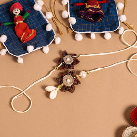  Handmade Fabric Flower Jute Rakhi & Lumba Set 