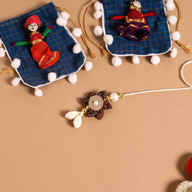  Handmade Fabric Flower Jute Rakhi & Lumba Set 
