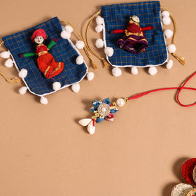 Handmade Fabric Flower Jute Rakhi & Lumba Set 