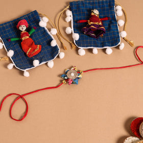 Handmade Fabric Flower Jute Rakhi & Lumba Set 