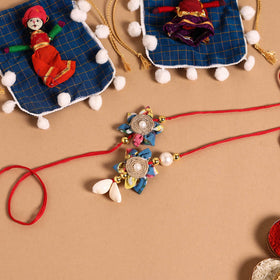  Handmade Fabric Flower Jute Rakhi & Lumba Set 