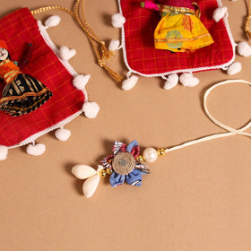  Handmade Fabric Flower Jute Rakhi & Lumba Set 