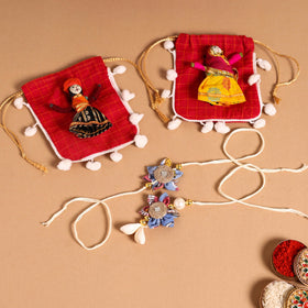  Handmade Fabric Flower Jute Rakhi & Lumba Set 