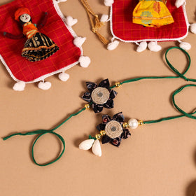  Handmade Fabric Flower Jute Rakhi & Lumba Set 