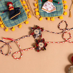  Handmade Fabric Flower Jute Rakhi & Lumba Set 