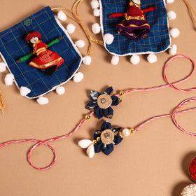 Buy Handmade Fabric Flower Jute Rakhi & Lumba Set 