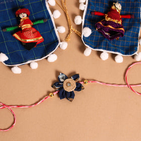 Buy Handmade Fabric Flower Jute Rakhi & Lumba Set 