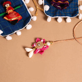  Handmade Fabric Flower Jute Rakhi & Lumba Set 