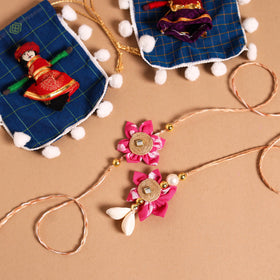  Handmade Fabric Flower Jute Rakhi & Lumba Set 