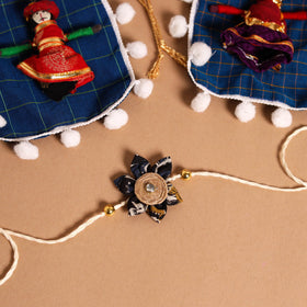  Handmade Fabric Flower Jute Rakhi & Lumba Set 