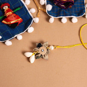  Handmade Fabric Flower Jute Rakhi & Lumba Set 