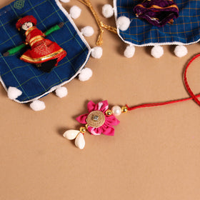  Handmade Fabric Flower Jute Rakhi & Lumba Set 