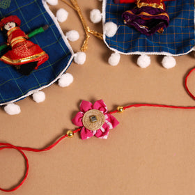  Handmade Fabric Flower Jute Rakhi & Lumba Set 