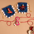  Handmade Fabric Flower Jute Rakhi & Lumba Set 