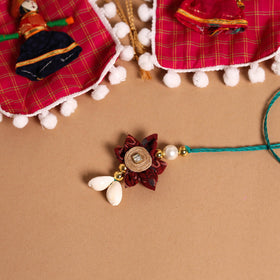 Handmade Fabric Flower Jute Rakhi & Lumba Set 