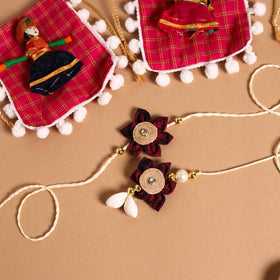  Handmade Fabric Flower Jute Rakhi & Lumba Set 