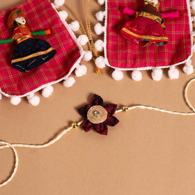  Handmade Fabric Flower Jute Rakhi & Lumba Set 