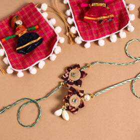  Handmade Fabric Flower Jute Rakhi & Lumba Set 