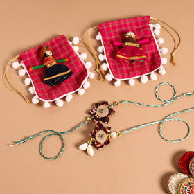  Handmade Fabric Flower Jute Rakhi & Lumba Set 