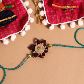  Handmade Fabric Flower Jute Rakhi & Lumba Set 