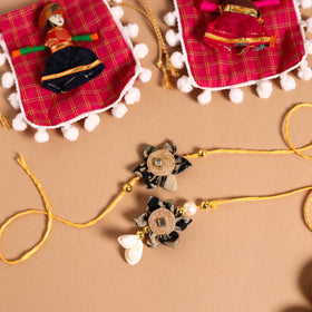  Handmade Fabric Flower Jute Rakhi & Lumba Set 