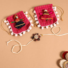  Handmade Fabric Flower Jute Rakhi & Lumba Set 
