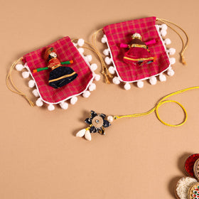  Handmade Fabric Flower Jute Rakhi & Lumba Set 