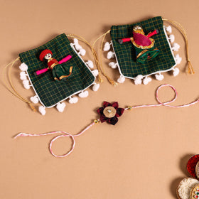  Handmade Fabric Flower Jute Rakhi & Lumba Set 