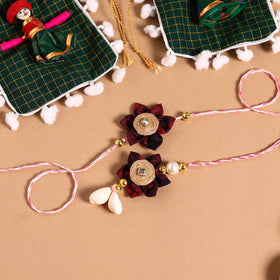  Handmade Fabric Flower Jute Rakhi & Lumba Set 