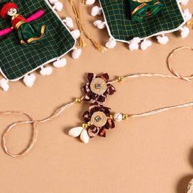  Handmade Fabric Flower Jute Rakhi & Lumba Set 