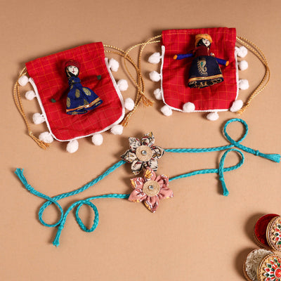  Handmade Fabric Flower Jute Rakhi (Set of 2)