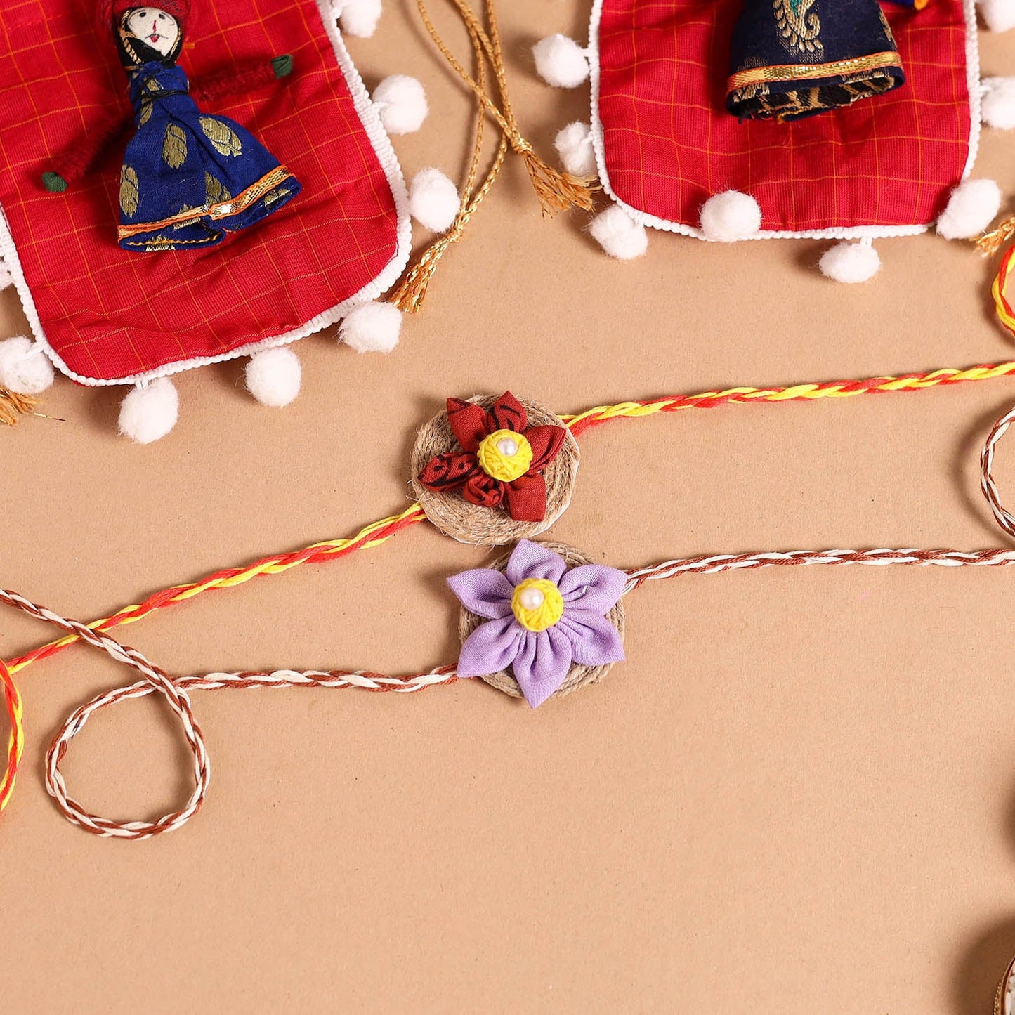  Handmade Fabric Flower Jute Rakhi (Set of 2)