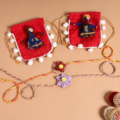  Handmade Fabric Flower Jute Rakhi (Set of 2)