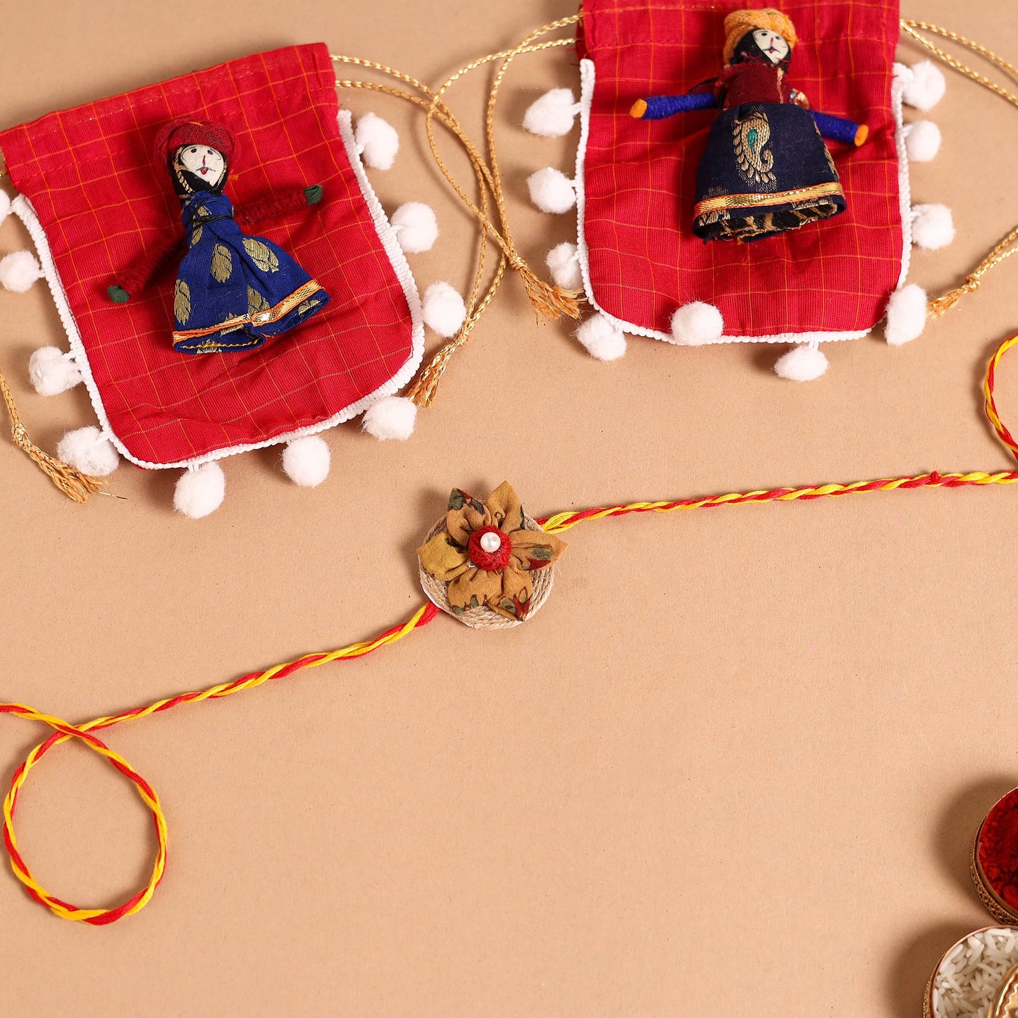  Handmade Fabric Flower Jute Rakhi (Set of 2)