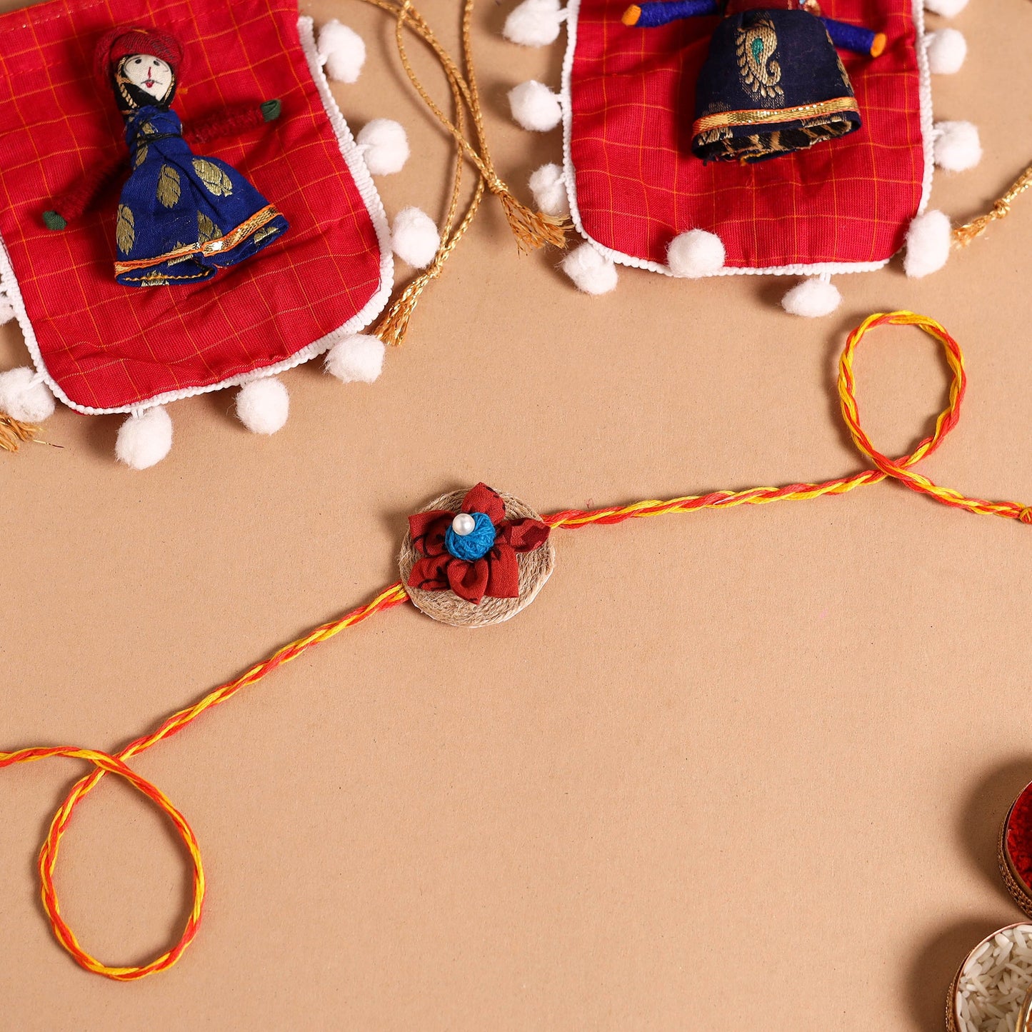  Handmade Fabric Flower Jute Rakhi (Set of 2)