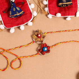  Handmade Fabric Flower Jute Rakhi (Set of 2)