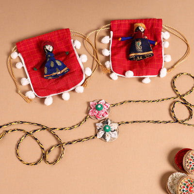  Handmade Fabric Flower Jute Rakhi (Set of 2)